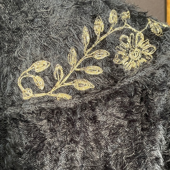 Free People Black Teddy Jacket with Gold Embroidery - Picture 5 of 8